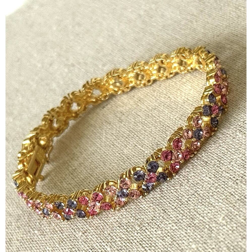 Joan Rivers Swarovski Bracelet 8” Pink Lavender Floral Cluster Vintage Fairycore